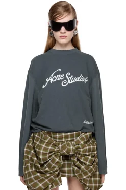 Acne T-shirt Logo - Relaxed Fit Genser Marine