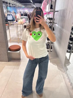 Comme des Garcons Play U T-shirt Red Emblem Knit T-shirt Hvit Og Grønn