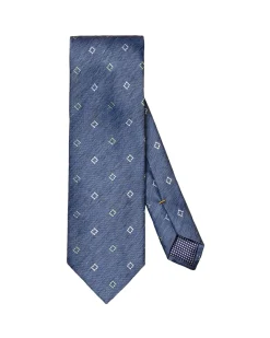 Eton Geometric Silk Linen Tie Slips Marine