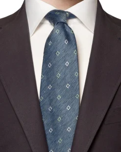 Eton Geometric Silk Linen Tie Slips Marine