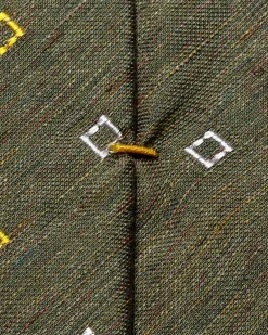 Eton Geometric Silk Linen Tie Slips Mørkegrønn