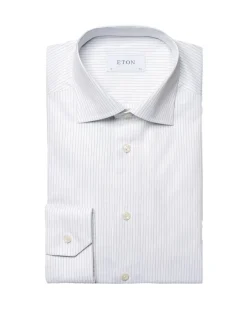 Eton Light Blue Striped Signature Twill Shirt Skjorte Stripet