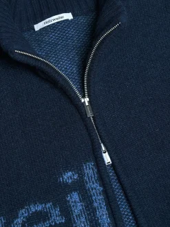 Holzweiler Haza Logo Zip Cardigan Genser Mørk Blå Melert