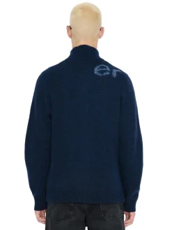 Holzweiler Haza Logo Zip Cardigan Genser Mørk Blå Melert