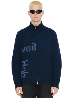 Holzweiler Haza Logo Zip Cardigan Genser Mørk Blå Melert