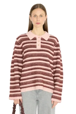 Holzweiler Olivia Wool Polo Genser Rosa Mønster
