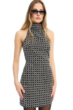 ROTATE Beaded Halterneck Dress Kjole Sort Mønster