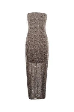 ROTATE Beaded Midi Tube Dress Kjole Brun