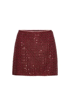 ROTATE Beaded Mini Skirt Skjørt Vinrød