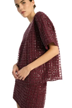 ROTATE Beaded Mini Skirt Skjørt Vinrød