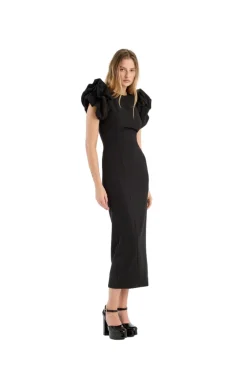 ROTATE Crepe Puffy Midi Dress Kjole Sort