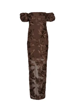 ROTATE Flower Mesh Maxi Dress Kjole Brun