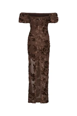 ROTATE Flower Mesh Maxi Dress Kjole Brun