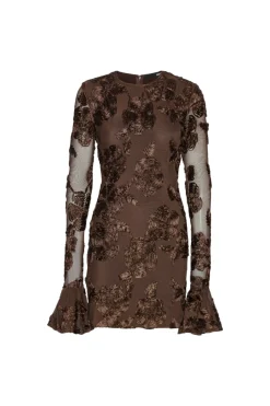 ROTATE Flower Mesh Mini Dress Kjole Brun