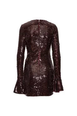 ROTATE Sequins Ls Mini Dress Kjole Burgunder