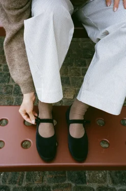 Yori Jomo Mary Jane Flats Velluto Sko Sort